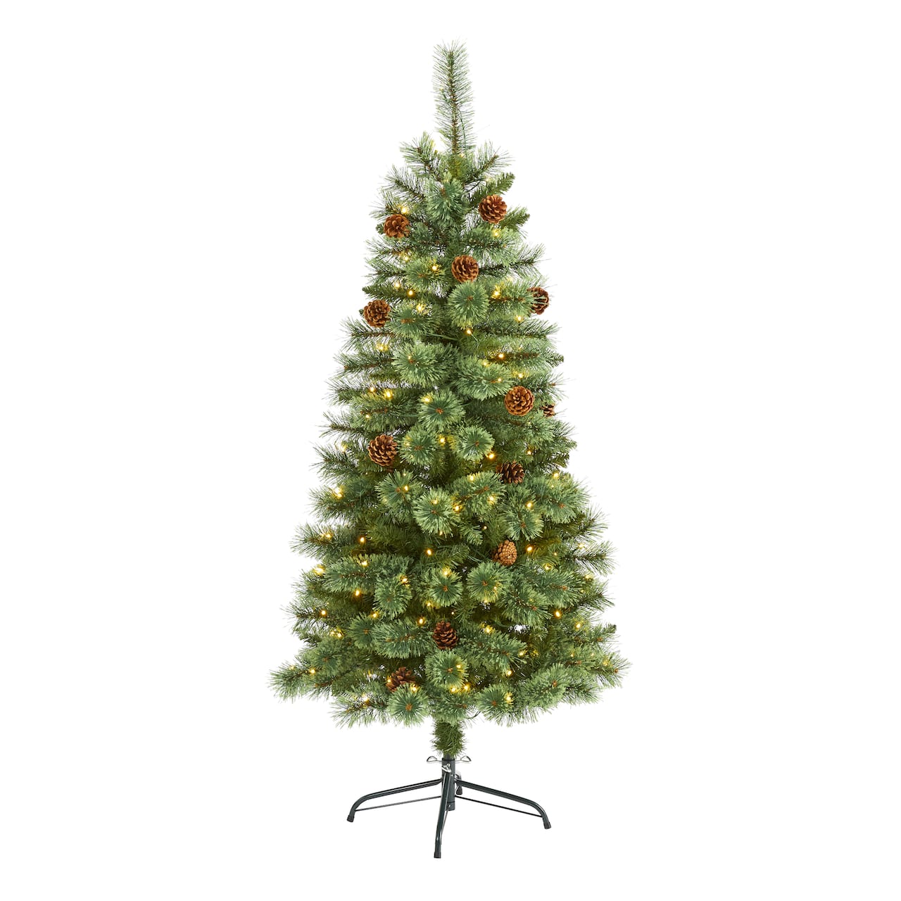 5ft. Pre-Lit White Mountain Pine & Pinecones Artificial Christmas Tree with Clear LED Lights